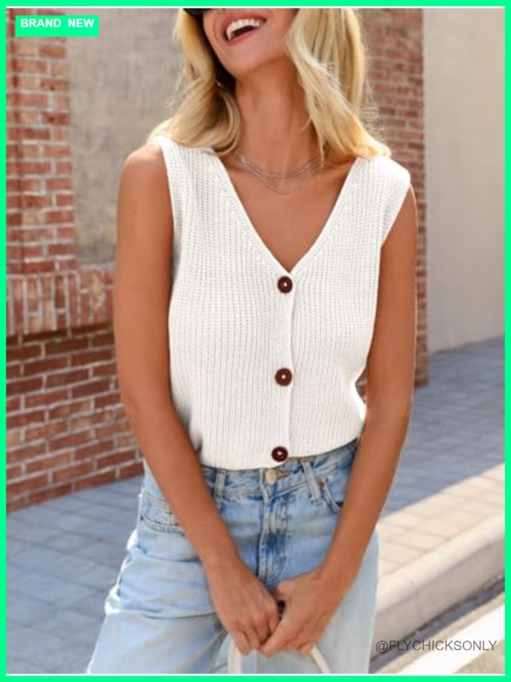 Chunky Knit Cropped Sweater Vest V-Neck Button Down Sleeveless Y2K Top - Picture 4 of 7